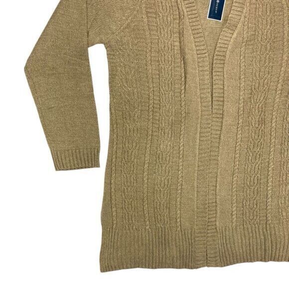 Karen Scott Open-Front Cable-Knit Duster Cardigan XL Chestnut Brown Sweater NEW - Picture 4 of 16